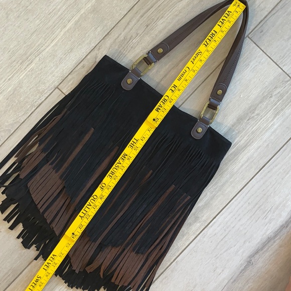 Ella Moss M/L Fringed Suede Leather Tote/handbag Black boho bag - Picture 10 of 16